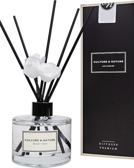 CULTURE & NATURE Reed Diffuser Set 6.7oz (200ml) Musky Sage Scented Diffuser with Sticks Home Fragrance Reed Diffuser for Bathroom Shelf Decor