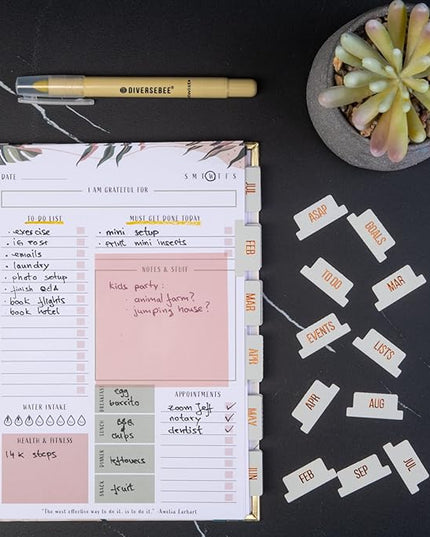 DiverseBee Gold Foil Planner Monthly Tabs, 24 Peel and Stick Laminated Tabs for Notebooks (12 Month and 4 Blank), Calendar Stickers for Planners, Dividers (Jade)
