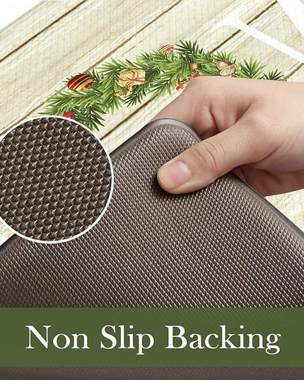 KIMODE Christmas Kitchen Mat 2PCS,Anti Fatigue Farmhouse Kitchen Rugs Non Slip,Waterproof Kitchen Floor Mat,Cushioned Comfort Standing Mat,Christmas Decorations for Home Kitchen