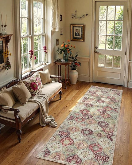 Lahome Moroccan Trellis Hallway Rug, 2x5 Washable Runner Rug Non Slip Kitchen Runners for Hallways, Ultra-Thin Vintage Carpet for Bedroom Bathroom Entryway, Orange/Terracotta