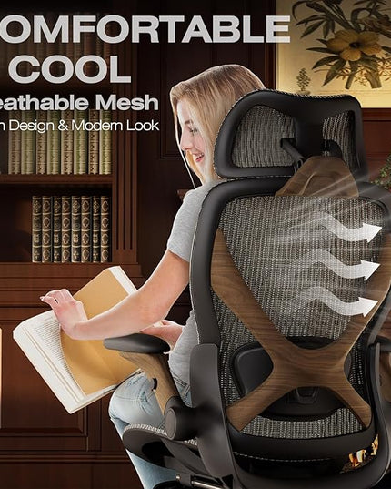ELABEST X100 Ergonomic Office Chair with Footrest, Big and Tall Home Desk Chair with 5D Flip-Up Arms, Adjustable 3D Lumbar Support,High Back Rolling Computer Chair, Swivel Mesh Chairs (Coffee Break)