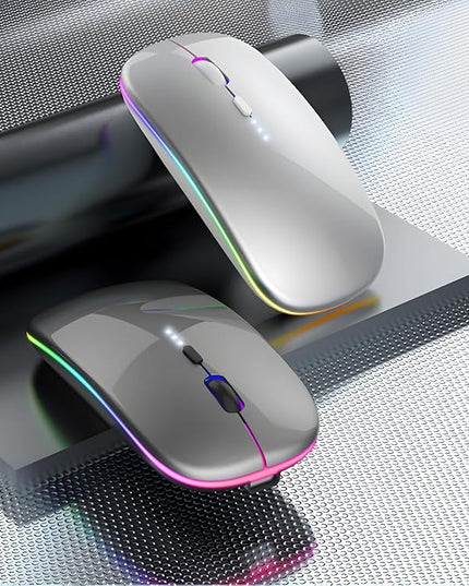 Wireless Bluetooth Mouse Rechargeable Laptop Mouse Portable LED Powered Display Computer Mice Use(BT5.2 or USB 2.4G) Dual Mode Connection Silent Slim Mice for Laptop Tablet/MacBook/PC (Silver)