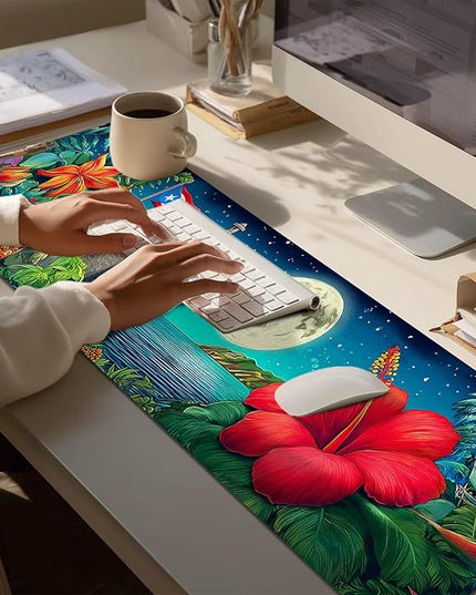 Large Mouse Pad Gaming Mousepad 31.5 x 11.8 Inch Keyboard Desktop Mat Diatomite XL Mouse Pad for Home and Office Desk Accessories with Tropical Coast Moonlight Floral Artwork