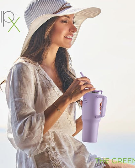 SIPX™ 30 oz Insulated Tumbler with Handle & Straw – Vacuum Insulated Stainless Steel, Leakproof, Cupholder Friendly – Perfect for Iced Coffee, Water & Travel – Purple