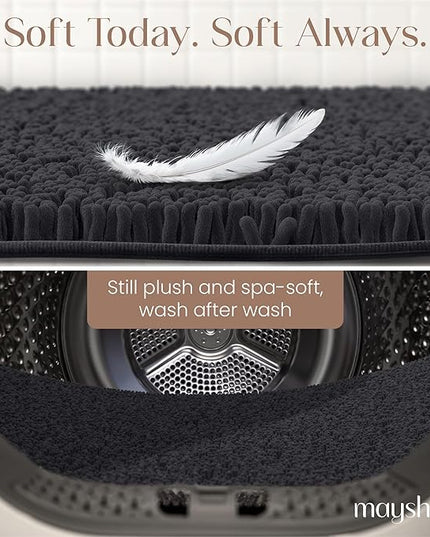MAYSHINE Plush Shaggy Chenille Bath Mat | Extra Soft, Super Absorbent, Non-Slip Bathroom Rug | Fluffy Microfiber, Area Rug Sets for Bathroom Floor, Kitchen, Living Room | 59"x31" | Black