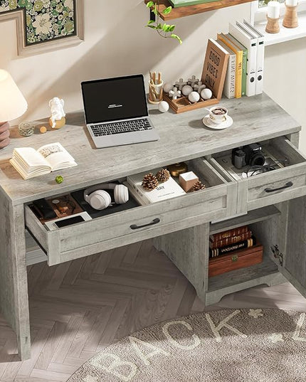 Vabches Farmhouse 51" Executive Desk,Computer Desk with Drawers and Storage Cabinet, Workspace for Home Office and Study.Grey