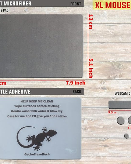 Travel Large Mouse Pad - Adhesive Bottom - Peel and Sticks to Any Surface - Portable (XL -Blank- Gray)