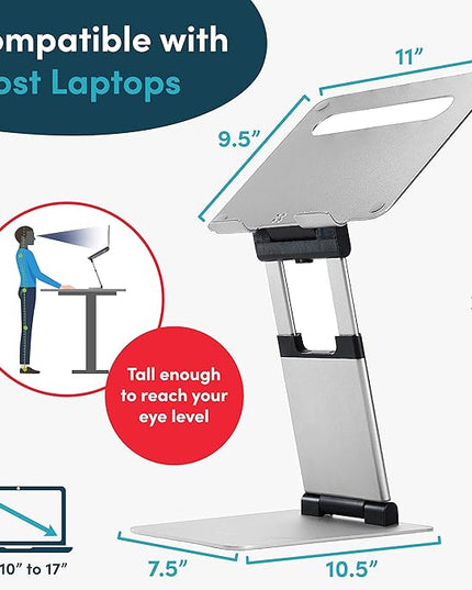 Laptop Stand for Desk, Ergonomic Sit to Stand Laptop Holder Convertor, Adjustable Height from 2.1" to 13.8", Supports up to 22lbs, Compatible with MacBook, All Laptops Tablets 11-17" - Silver