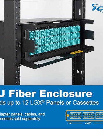 ICC 4U Fiber Optic Rack Mount Enclosure - 12 Slots for LGX Compatible Adapter Panels or Cassettes, Supports up to 288 Fibers, Fits 19-Inch Racks, Secure Fiber Management Solution, ICFORET4RM