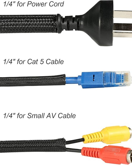 CrocSee 25ft - 1/4 inch Braided Cable Management Sleeve Cord Protector - Self-Wrapping Split Wire Loom for TV/Computer/Home Theater/Engine Bay - Black