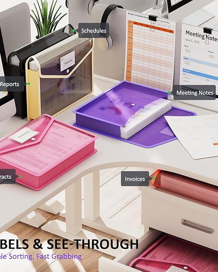 ThinkTex Plastic Expanding File Folder, Transparent envelopes with Snap Closure,No Dividers,Large Capacity,Document Organizer for Receipts, Bills&Taxes,Letter/A4 Size for School/Office/Home-5 Pack
