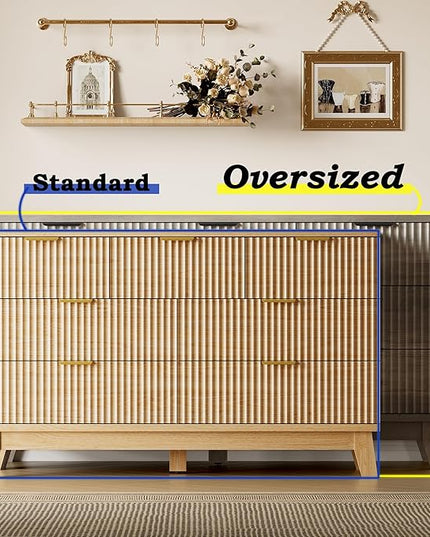 BORNOON Fluted 7 Drawer Dresser, 47.2" Wide Modern Boho Chest of Drawers, Wooden Storage Dresser TV Stand for Bedroom, Living Room, Closet, Hallway, Curved Profile Design
