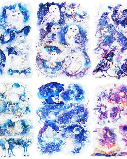 AuriicLeaf Magical PET Sticker Set, 60Pcs Fantasy Holographic Stickers for Scrapbooking, Journaling, DIY Crafts, and Collage Supplies