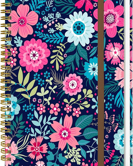 Spiral Journal Notebook, A5 Cute Notebooks for Women Men, College Ruled Hardcover Notebook for Work & Note Taking, 60 Pages Double-Wire Journals for Writing, Cute Purple Flowers