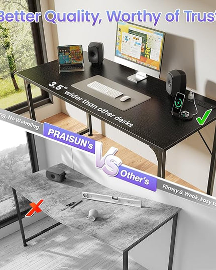 PRAISUN 47 X 20 Inch Office Computer Desk with Power Outlets and USB-C Port, Larger Gaming Desk, for Home Office, Study, Bedroom, Writing Work from Home Table, Metal Frame, Black