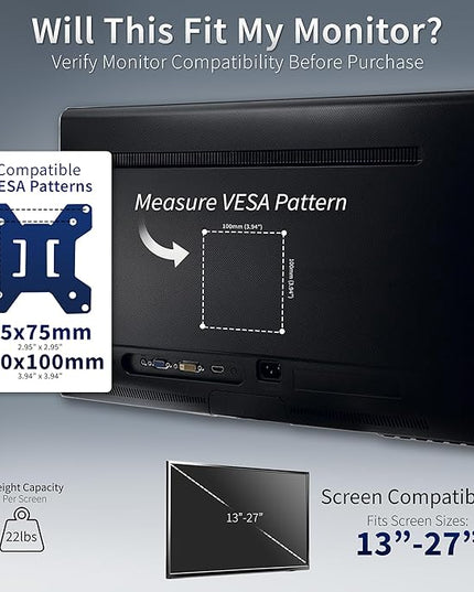 VIVO STAND-V002F Dual LED LCD Monitor Free-Standing Desk Stand for 2 Screens up to 27 Inch Heavy-Duty Fully Adjustable Arms with Max VESA 100x100mm