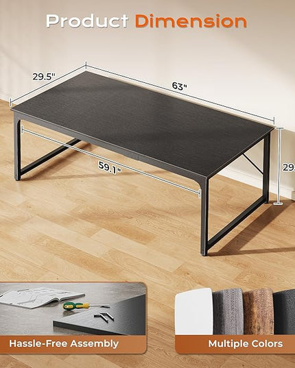 PRAISUN 63 X 29.5 Inch Computer Desk with Deeper Desktop, Gaming Office Writing Work Desk for Home Office, Study, Bedroom, Work from Home, Metal Frame, Black