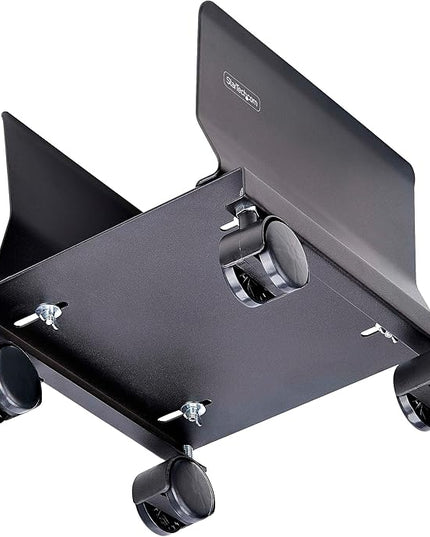 StarTech.com Computer Tower Cart, Rolling Mobile CPU Caddy on Wheels, Max Load 46.3lb/21kg, Adjustable Desktop Case Mount