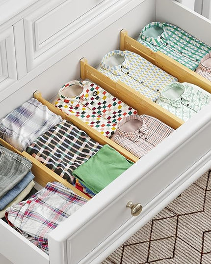 BAMEOS 4 pcs 3" High Bamboo Drawer Dividers Adjustable Drawer Organizer Expandable Drawer Organization Utensil Organizers for Kitchen Dresser Bathroom Bedroom and Office
