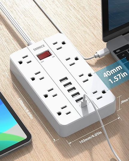 Power Strip with USB,Surge Protector Flat Plug with 8 Widely Spaced Outlets and 6 USB Ports(1 USB C), 5ft Extension Cord Wall Mountable Phone Tablet Laptop Computer Multiple Devices