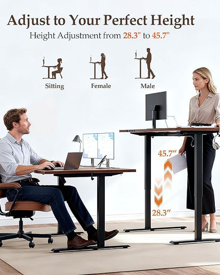 Klicelor 55 Inch L Shaped Standing Desk, Adjustable Height Corner Desk for Home Office Workstation, Sit Stand Desk with Two-Piece Desktop, Dark Walnut