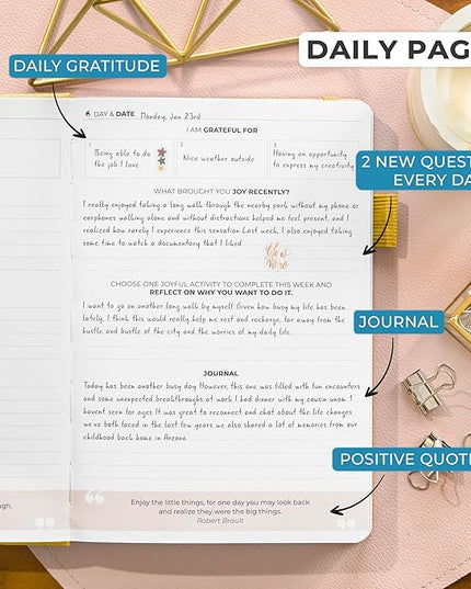 Clever Fox Happiness Notebook – Daily Positivity Journal for Women with Prompts & Positive Quotes – Affirmation & Self Esteem Gifts (Amber Yellow)