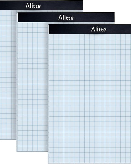 Alitte Graph Paper Pad, Pack of 3, White Letter Size - 2x2 Quad Grid Paper, Easy-Tear Perforations, 8.5 x 11 Cardboard Backing - Graph Notepads for School, Office -50 Sheets per Pad