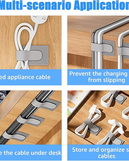 80PCS Hook and Loop Cable Ties, Hook and Loop Cable Straps, Under Desk Cable Management, Adhesive Cable Clips, Sticky-Back Cord Organizer for Desk, Household & Office Organization (Gray)