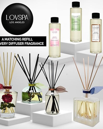 LOVSPA Reed Diffuser Set, Euphoria Luxe Linen Scented Oil Diffuser with Sticks, Home Fragrance Accessories for Bathroom Shelf Decor, Aroma Diffusers for Home or Office Fall Decor, USA Made