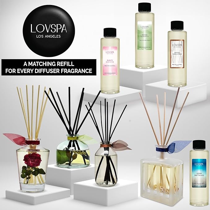 LOVSPA Reed Diffuser Set, Birchwood Pine Scented Oil Diffuser with Sticks, Home Fragrance Accessories for Bathroom Shelf Decor, Aroma Diffusers for Home or Office Desk, USA Made