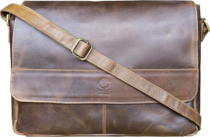 Leather Messenger Bag for Men 14" Leather Laptop Bag Vintage Crossbody Office Satchel Travel Shoulder Bag