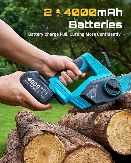 SEESII Electric Chainsaw Cordless 12-inch, Handheld Chain Saws with a 4.0Ah Battery, Tree Saw with Tool-free Chain Tension, Auto Oiling for Wood Cutting Trimming Branch