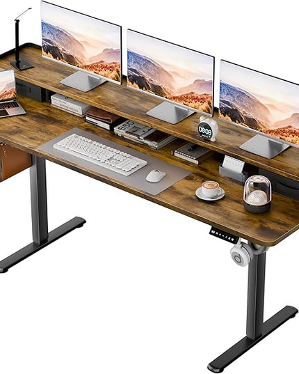 Homall Electric Standing Desk with 2 Drawers, Adjustable Height Computer Desk with Monitor Shelf Sit Stand Table with Splice Board Quick Install for Home Office (Rustic Brown, 63 Inch)