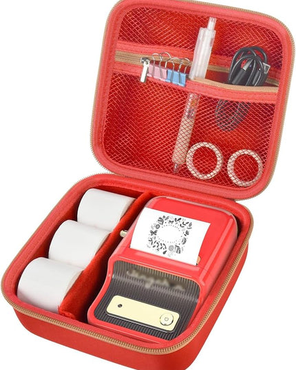 ALKOO Case Compatible with NIIMBOT B21 / B1 Label Maker Wireless Thermal Label Printer, Holder for Inkless Label Maker & Labeling Tapes Refills, with Mesh Pocket for Cable Accessories (Red)