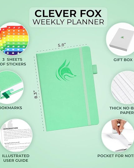 Clever Fox Planner – Undated Weekly & Monthly Planner for Productivity, Time Management & Goals – Organizer Journal – A5 (Mint Green)