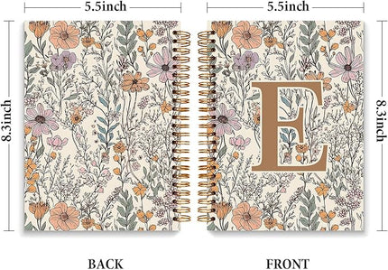 JXREQ Vintage Boho Floral Personalized Notebook, Initial Letter E Notebook Journal, Monogram Notebook, Monogrammed Gifts for Women, Boho Office Supplies, Flower Spiral Notebook 5.5x8.3