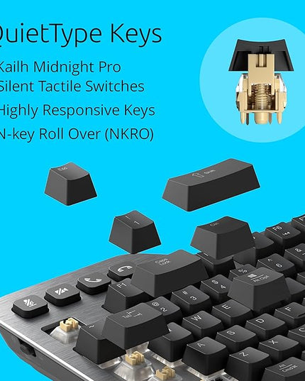 Kensington MK7500F Silent Mechanical Keyboard – Full Size, Wireless, Backlit, Rechargeable Battery, Customizable Keys, Spill-Proof, Includes Wrist Rest, Windows & macOS