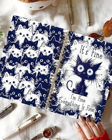 LIANGW Navy Blue Cat Journal Notebook for Teen Girls & Women, Funny Gifts for People Who Love Cats, Cat Lover Gifts for Women Men, Cute Notebooks for School Supplies, cat notepad 5.5x8.3 Inch