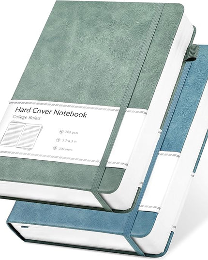 CAGIE Journals Notebooks for Women Men 2 Pack: Journaling Notebooks Journals for Writing Work Leather Diary Hardcover A5 Thick Note Taking Green& Blue