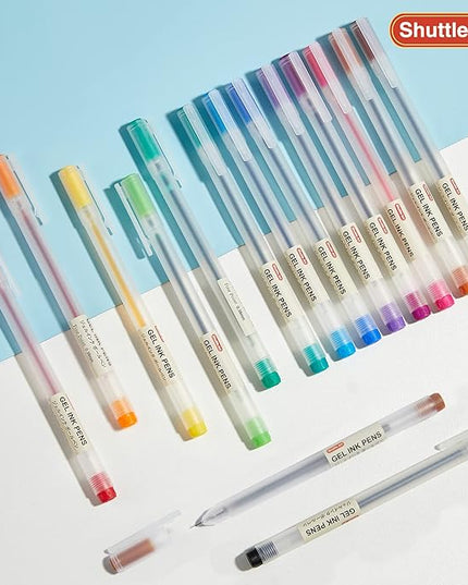 Shuttle Art Gel Ink Ball Point Pens, 15 Colors Japanese Style Pens, 0.38mm Extra-Fine Ballpoint Pens for Home, School and Office