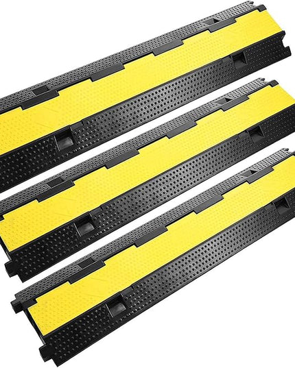 Reliancer 3 Pack Dual Channel Rubber Cable Protector Ramp 2 Channel Traffic Speed Bump 11000lbs Capacity Heavy Duty Driveway Hose Cover Ramp Cord Track Protector Wires Concealer w/Flip-Open Top Cover