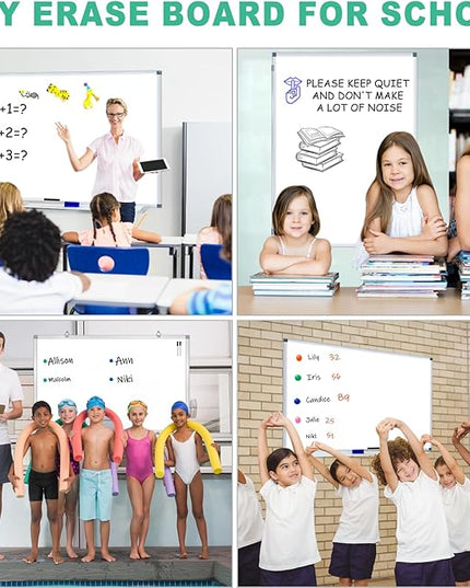 H-Qprobd Large Dry Erase White Board 4' x 3' Magnetic Whiteboard 48"x36" Aluminum Presentation Whiteboard with Long Pen Tray, 6 Markers, 2 Erasers &12 Magnets