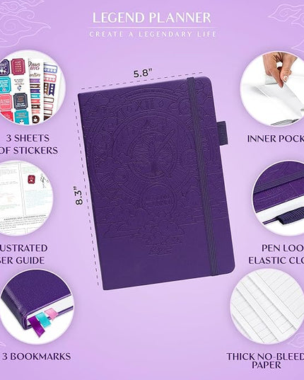 Legend Planner Hourly Schedule Edition – Deluxe Weekly & Daily Organizer with Time Slots. Time Management Appointment Book Journal for Work & Personal Life, Undated, A5 Hardcover – Purple, Debossed