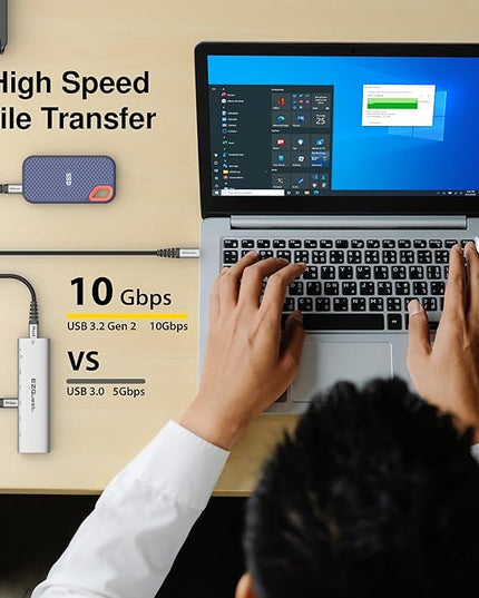 EZQuest USB-C Slim Gen 2 Hub Adapter 6-in-1 1 USB-C 4K/60Hz Video, 4 USB-C Gen 2 10Gbps, and 1 USB-C Power Delivery 3.0