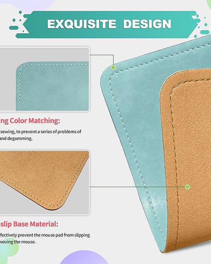PU Leather Mouse Pad with Stitched Edge Micro-Fiber Base - Non-Slip Waterproof, 8x11Inch (Light Blue)