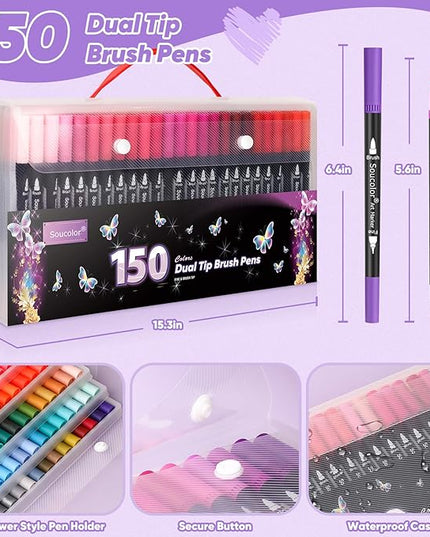 Soucolor Gifts for Women, Gift Baskets for Women Adult, 150 Colors Dual Tip Brush Markers for DIY Journal Kit Coloring Drawing Sketching, Gifts Sets Box