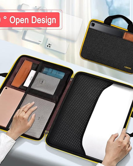 Hseok Laptop Case 13.3-14 inch Briefcase Handbag, Water-Resistant and Shockproof Computer Sleeve Compatible with MacBook Pro 14", Mac Air/Pro 13.3" and 13"-14" Notebooks Chromebooks,Black-Yellow