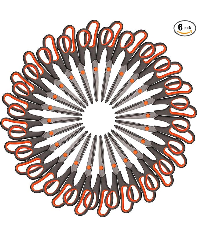 24 Pack Titanium Scissors, Rkqoa 8" All Purpose Scissor Bulk - 2.5mm Thick Sharp Scissors for Office School Sewing Craft Supplies, Classroom Must have, Teacher/Class Shears, Right/Left Handles