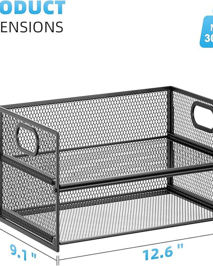 Marbrasse 2 Tier Paper Organizer Letter Tray, Mesh File Organizer with Handle, Paper Sorter Desk Organizer for Home Office Supplies - 2P