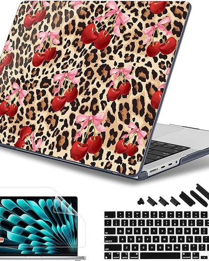 May Chen Case for MacBook Pro 14 inch, Models A2442 A2779 A2918 A2992 A3401 A3185 A3112 A3434, M1 M2 M3 M4 M5 Chip (2021-2025 Release), Plastic Hard Shell Case with Keyboard Cover, Cherry and Cheetah